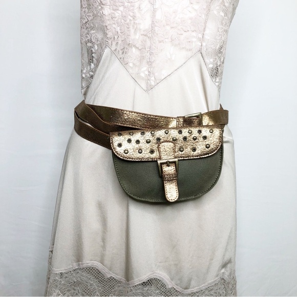 Heart moon star olive green with copper color block, canvas waist purse - Picture 12 of 13